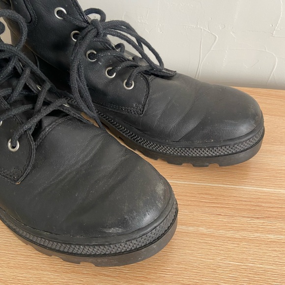 Black leather Palladium lace up boots, women’s size 10 - Picture 2 of 4